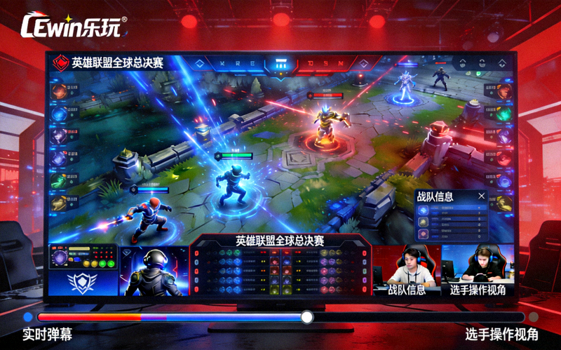 LEwin乐玩电竞比赛直播画面，展示英雄联盟全球总决赛场景